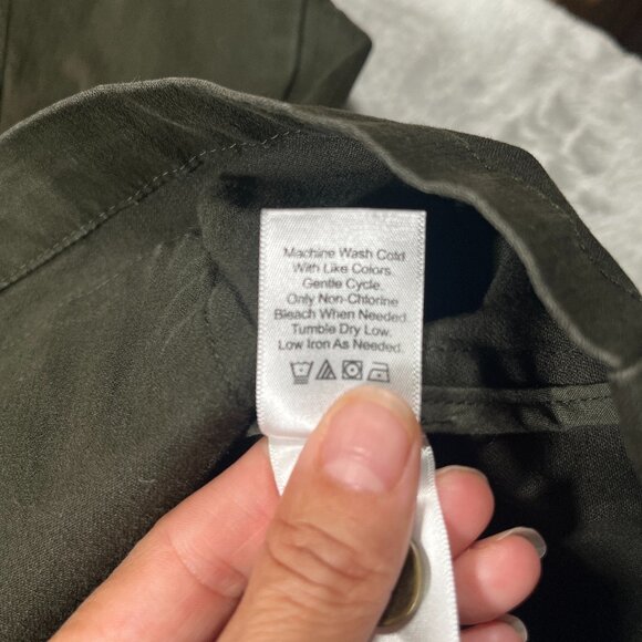 Coldwater Creek Collared Jacket Women 14P Army Green Cinch Waist Roll Tab Sleeve - Picture 10 of 10